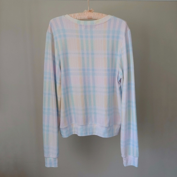 Wildfox Baggy Beach Jumper Plaid V-neck Sweater Top Size Medium Pastel - Picture 5 of 15